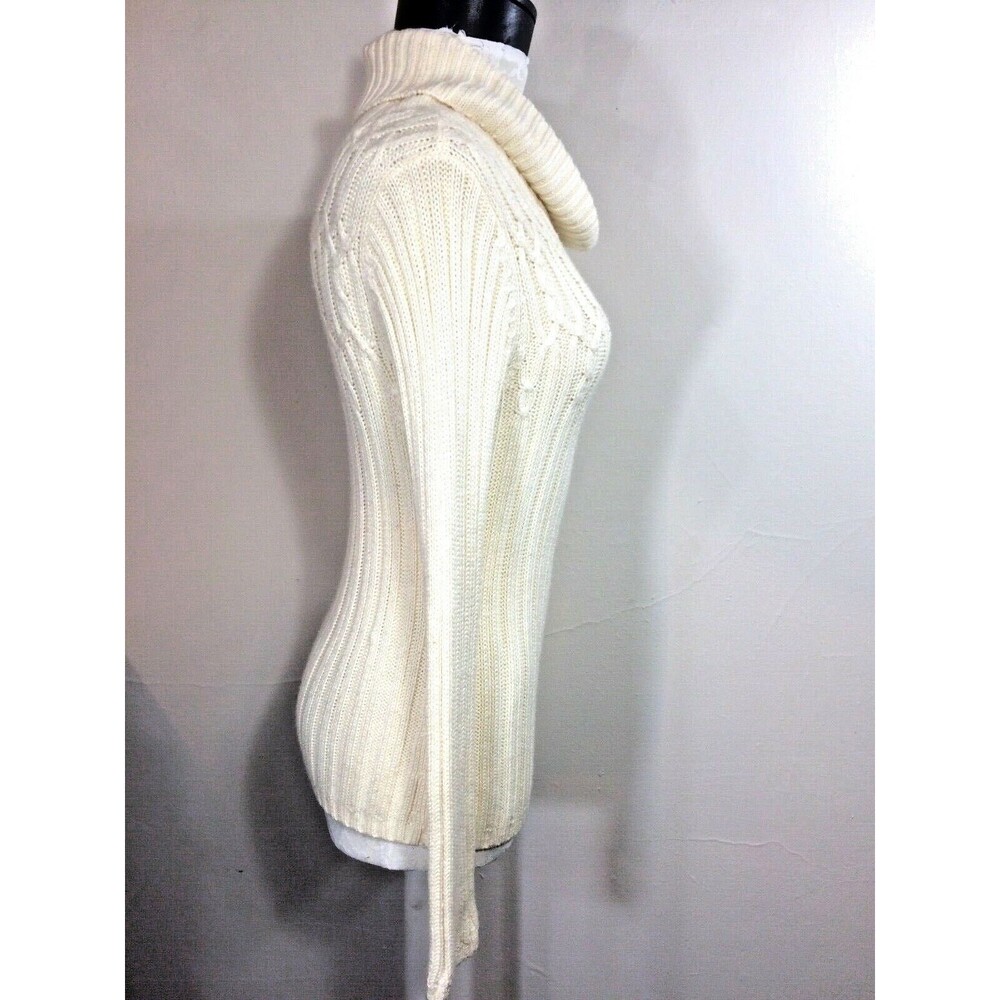 Ann Taylor Sweater White XS Cowl Neck Cable Knit Fishermen's Style Ribbed Ski